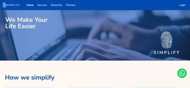 Captura do website de Simplify
